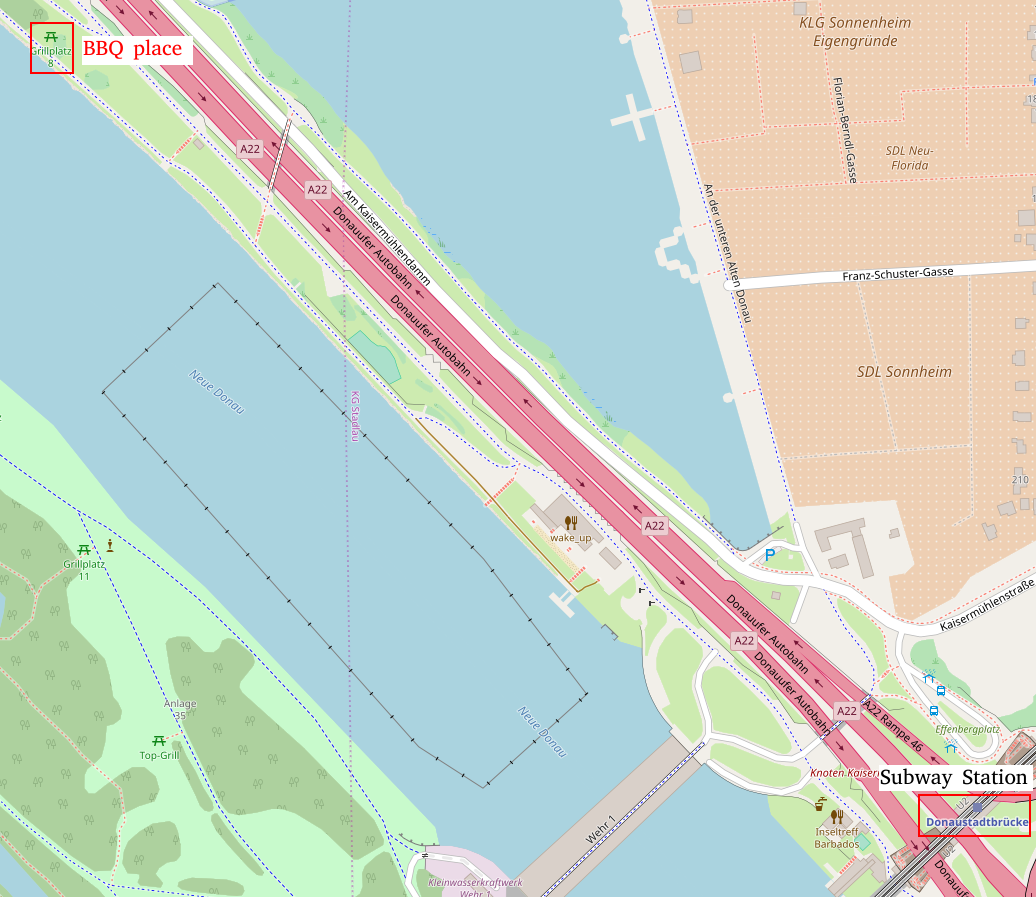 Map of location f closing picnic and subway station