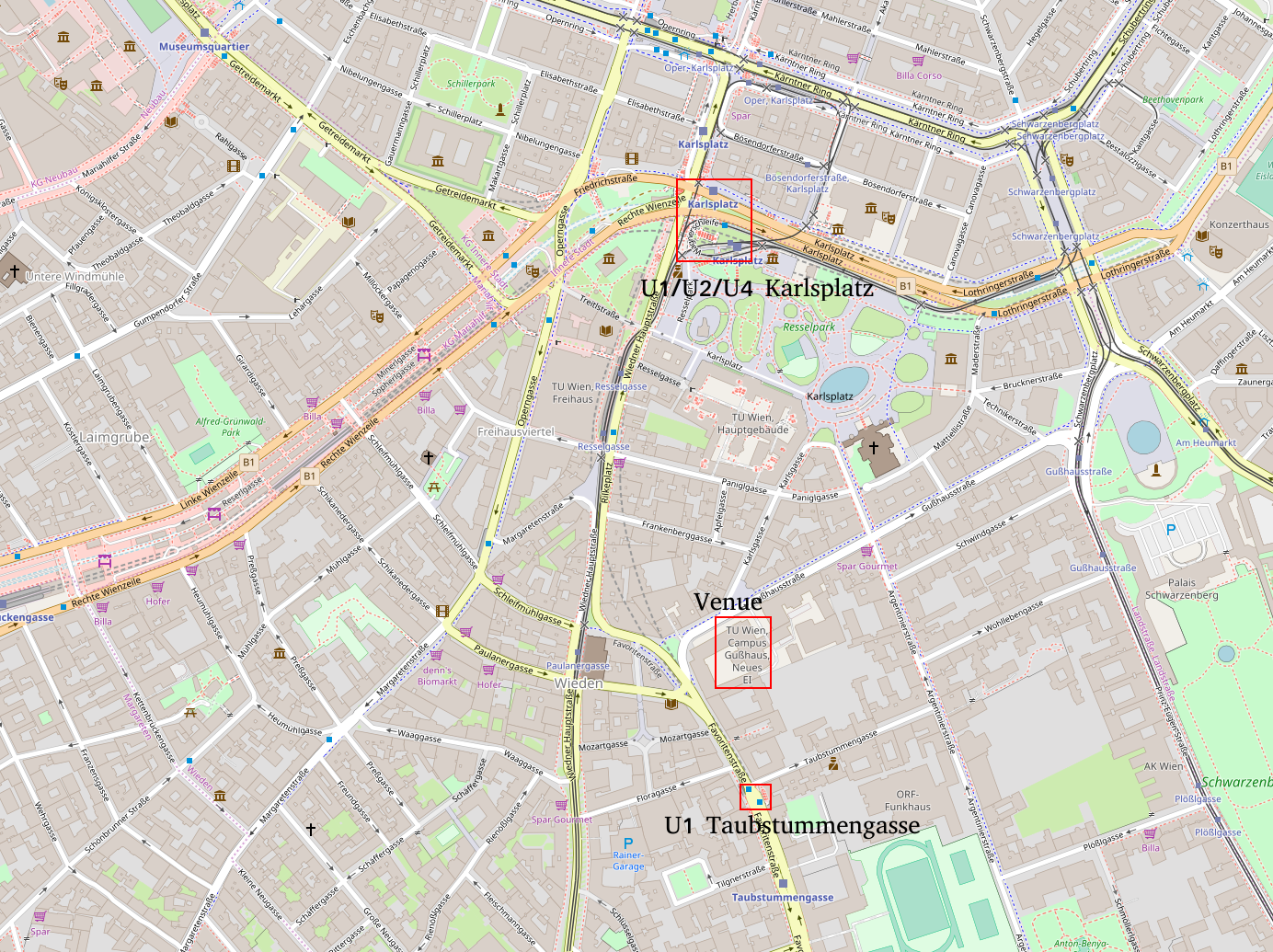 Image of map with venue and nearest subway stations